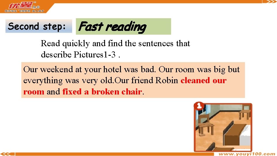 Second step: Fast reading Read quickly and find the sentences that describe Pictures 1