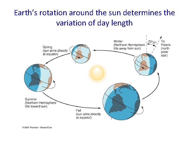 Earth’s rotation around the sun determines the variation of day length 