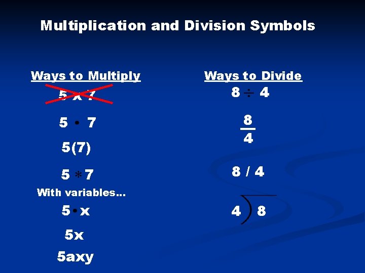 Multiplication and Division Symbols Ways to Multiply 5 x 7 5 Ways to Divide