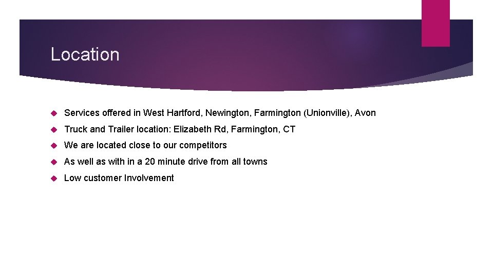 Location Services offered in West Hartford, Newington, Farmington (Unionville), Avon Truck and Trailer location: