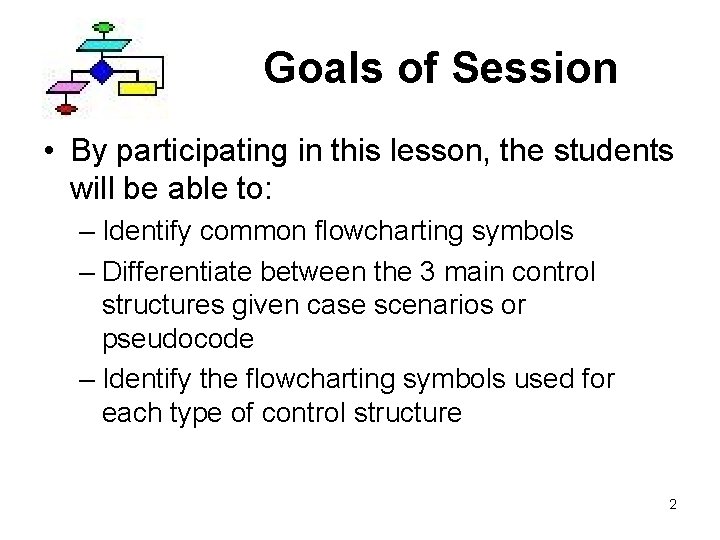 Goals of Session • By participating in this lesson, the students will be able