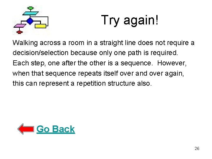 Try again! Walking across a room in a straight line does not require a