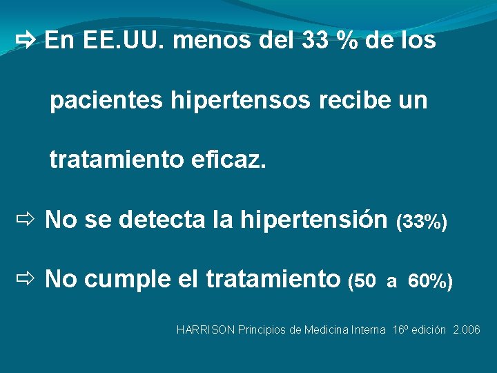  En EE. UU. menos del 33 % de los pacientes hipertensos recibe un