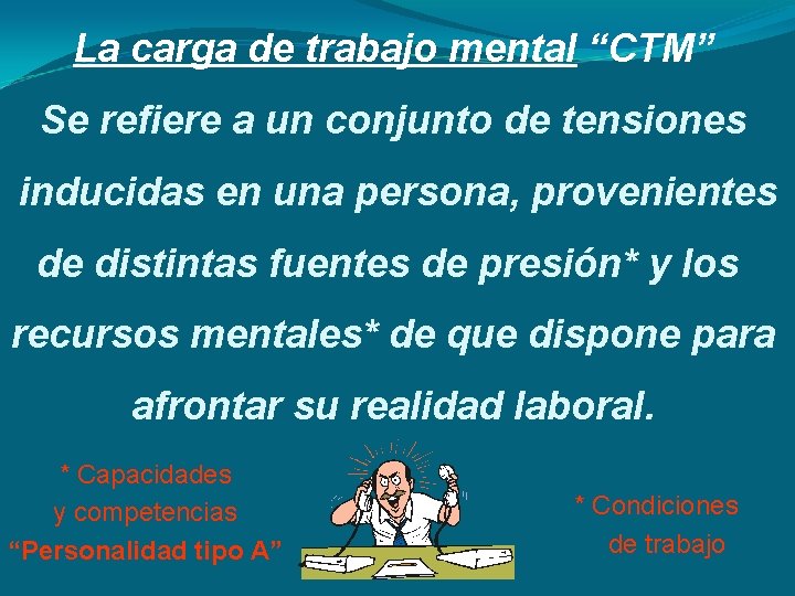 La carga de trabajo mental “CTM” Se refiere a un conjunto de tensiones inducidas