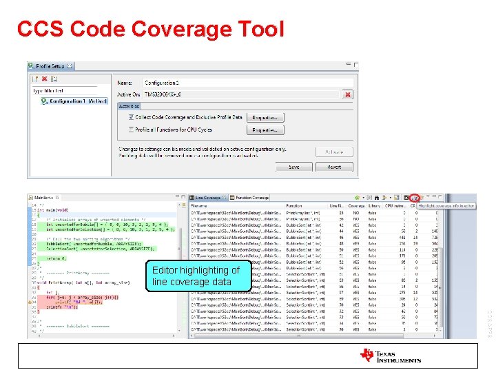 CCS Code Coverage Tool Editor highlighting of line coverage data CCS APPS 