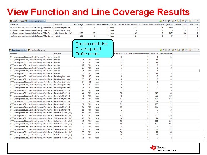 View Function and Line Coverage Results Function and Line Coverage and Profile results CCS