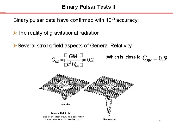 Binary Pulsar Tests II Binary pulsar data have confirmed with 10 -3 accuracy: The