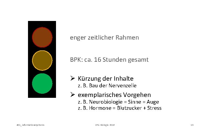 enger zeitlicher Rahmen BPK: ca. 16 Stunden gesamt Ø Kürzung der Inhalte z. B.