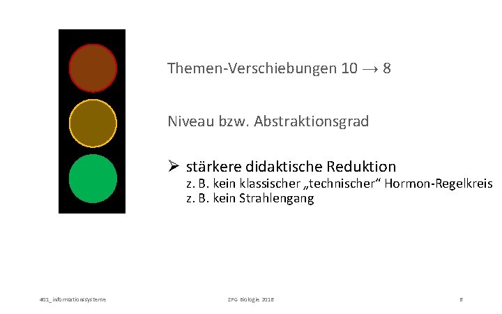 Themen-Verschiebungen 10 → 8 Niveau bzw. Abstraktionsgrad Ø stärkere didaktische Reduktion z. B. kein