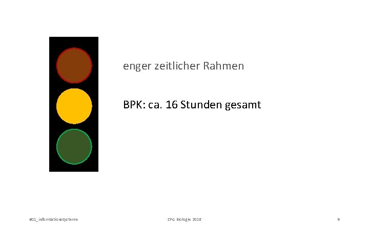 enger zeitlicher Rahmen BPK: ca. 16 Stunden gesamt 401_informationssysteme ZPG Biologie 2016 9 