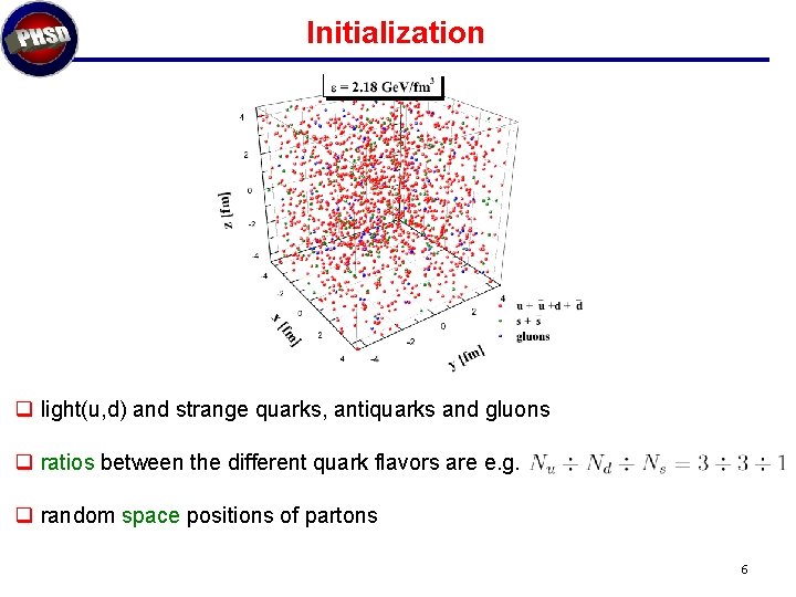 Initialization q light(u, d) and strange quarks, antiquarks and gluons q ratios between the
