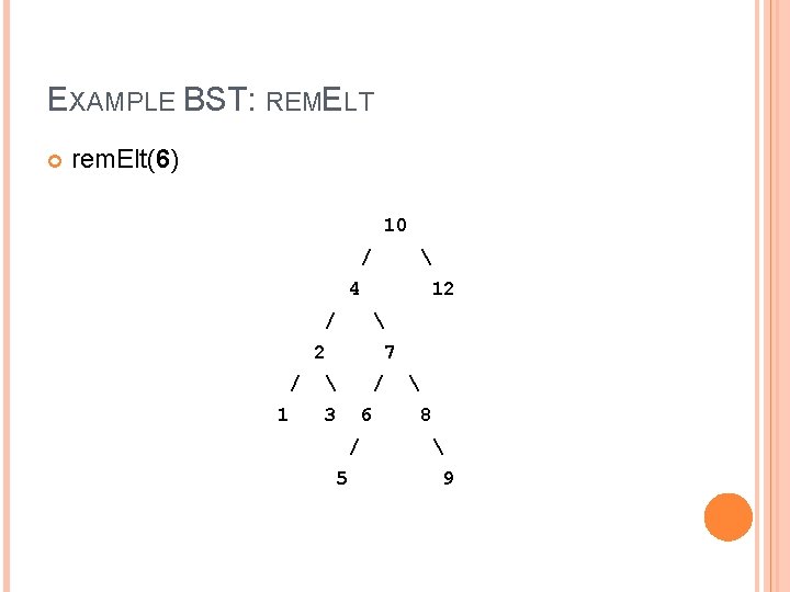 EXAMPLE BST: REMELT rem. Elt(6) 10 /  4 12 /  2 /