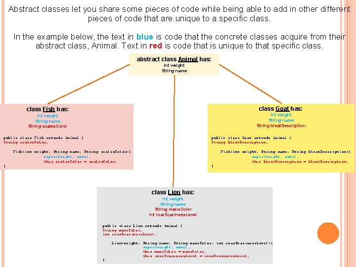 Abstract classes let you share some pieces of code while being able to add