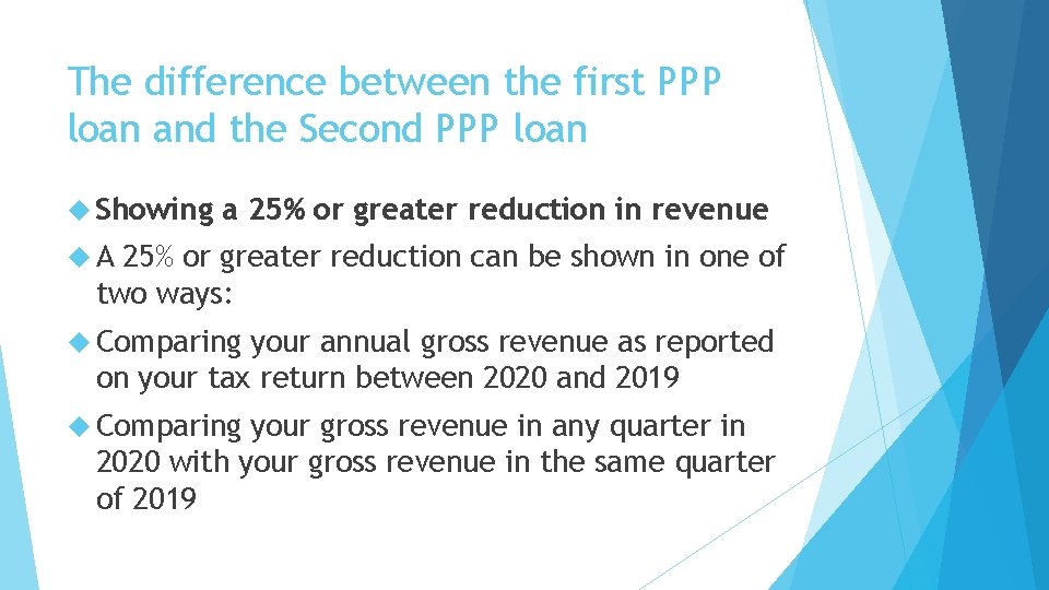 The difference between the first PPP loan and the Second PPP loan Showing a