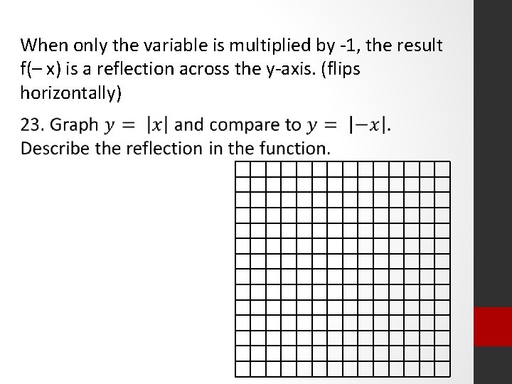 When only the variable is multiplied by -1, the result f(– x) is a
