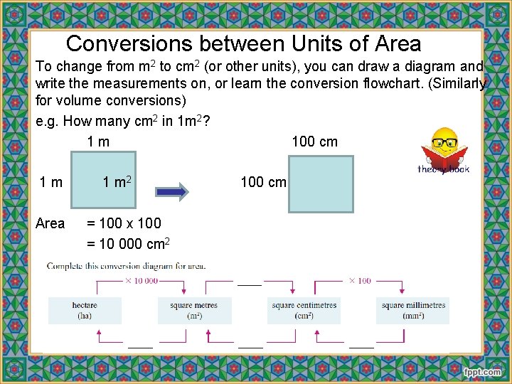 Conversions between Units of Area To change from m 2 to cm 2 (or