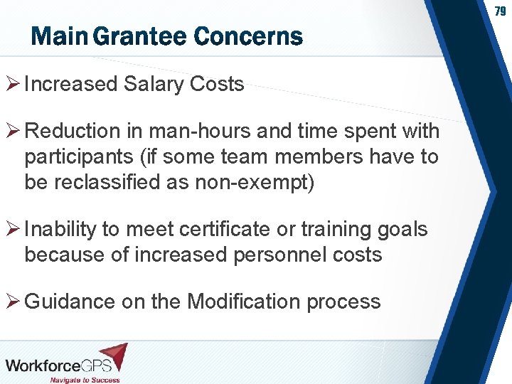 79 Ø Increased Salary Costs Ø Reduction in man-hours and time spent with participants