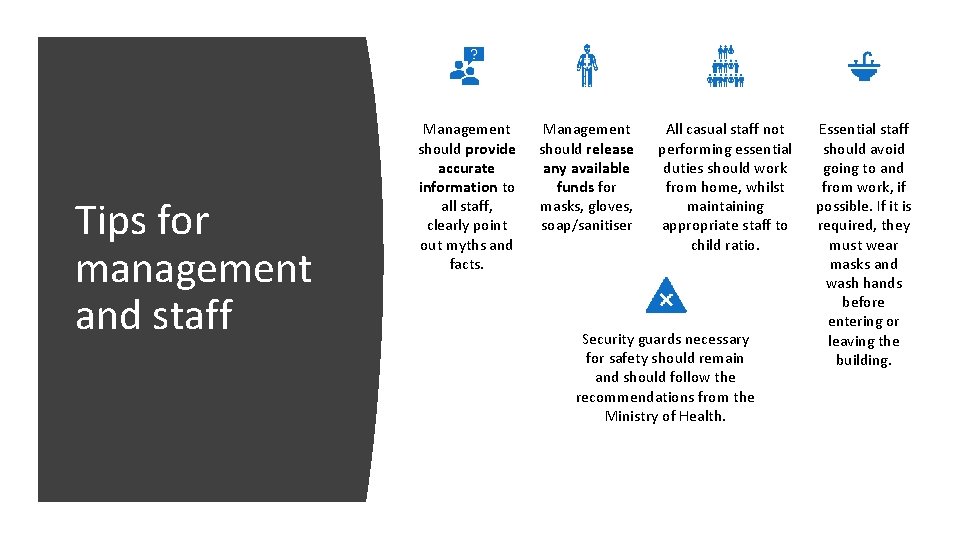 Tips for management and staff Management should provide accurate information to all staff, clearly