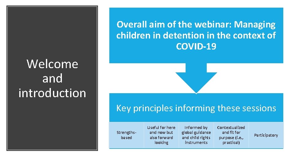 Overall aim of the webinar: Managing children in detention in the context of COVID-19