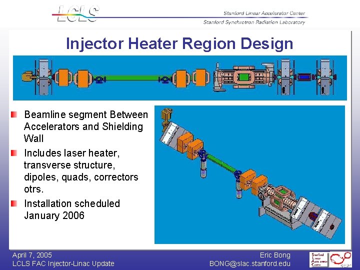 Injector Heater Region Design Beamline segment Between Accelerators and Shielding Wall Includes laser heater,