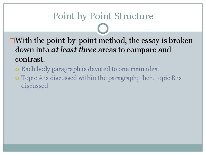 Point by Point Structure �With the point-by-point method, the essay is broken down into