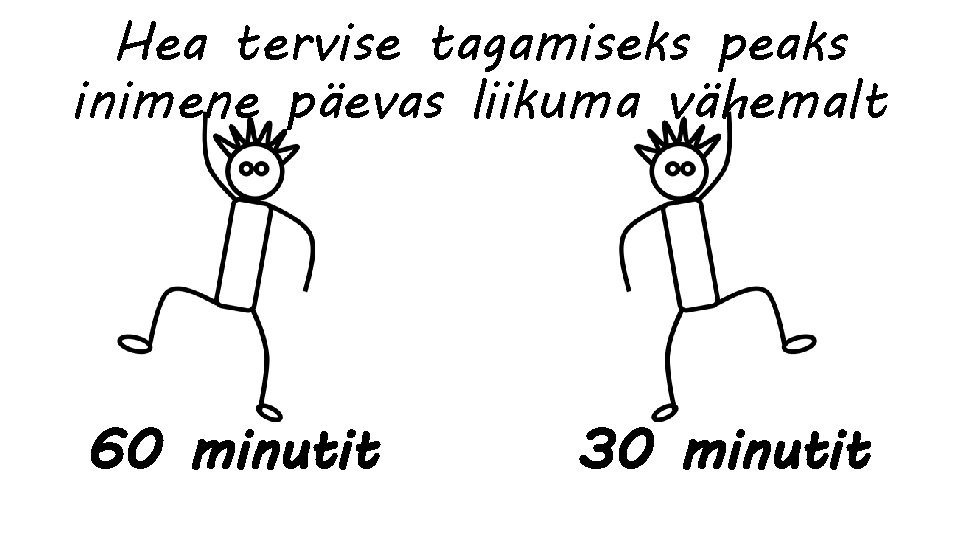 Hea tervise tagamiseks peaks inimene päevas liikuma vähemalt 60 minutit 30 minutit 