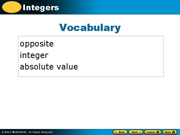 Integers Vocabulary opposite integer absolute value 
