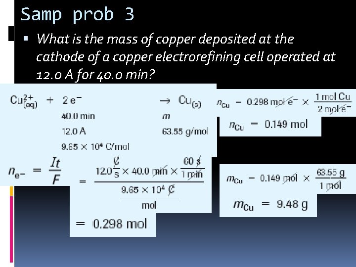 Samp prob 3 What is the mass of copper deposited at the cathode of