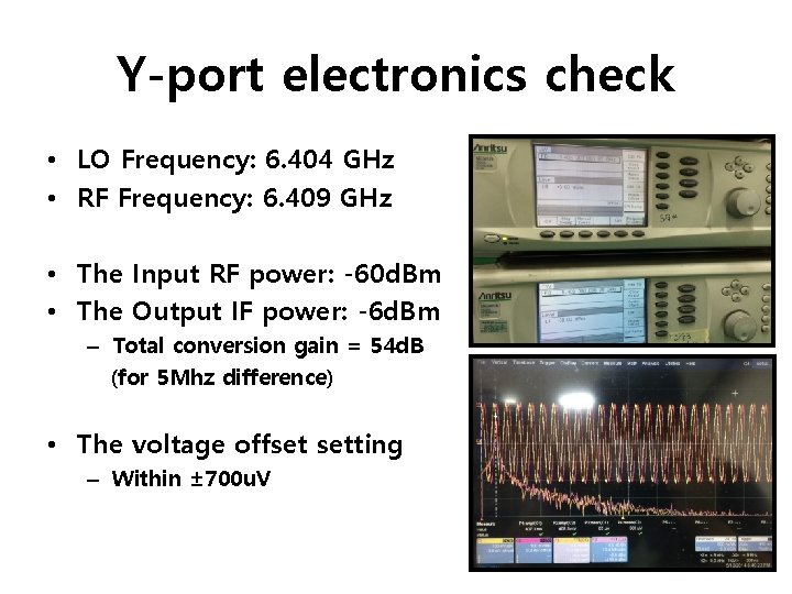 Y-port electronics check • LO Frequency: 6. 404 GHz • RF Frequency: 6. 409