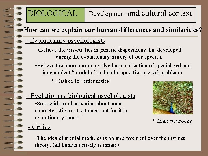 BIOLOGICAL Development and cultural context • How can we explain our human differences and