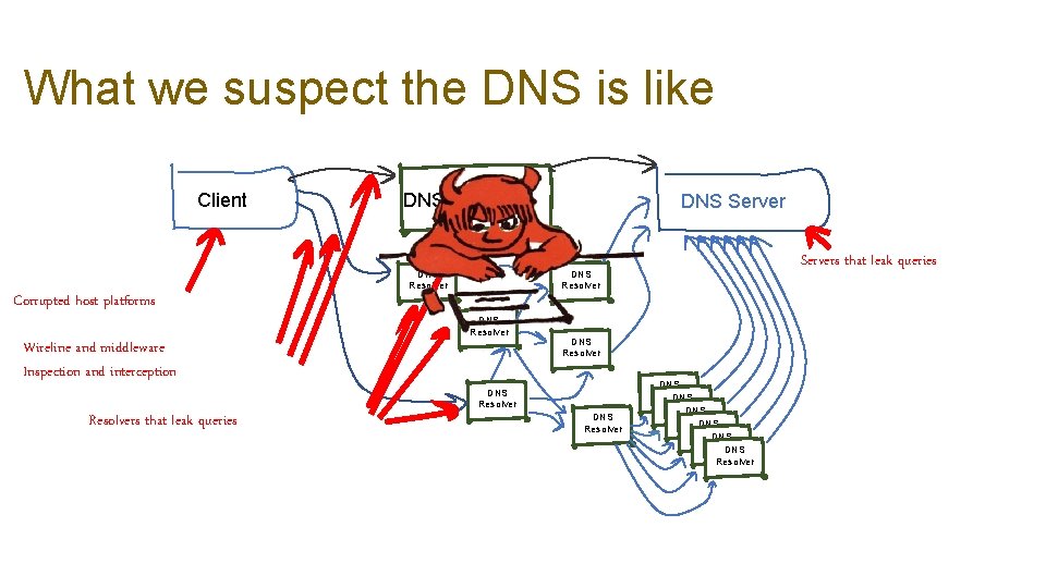 What we suspect the DNS is like Client DNS Resolver Corrupted host platforms Wireline