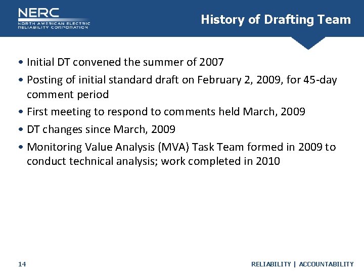 History of Drafting Team • Initial DT convened the summer of 2007 • Posting