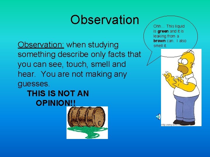 Observation: when studying something describe only facts that you can see, touch, smell and