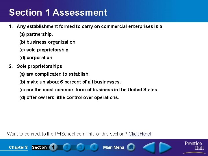 Section 1 Assessment 1. Any establishment formed to carry on commercial enterprises is a