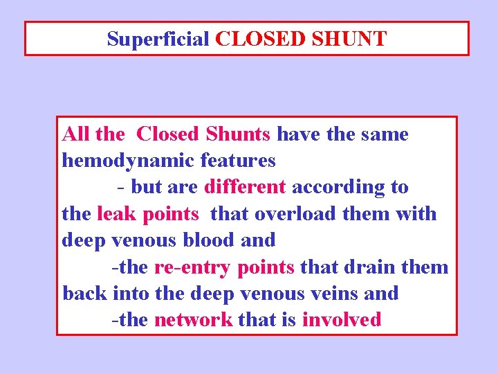 Superficial CLOSED SHUNT All the Closed Shunts have the same hemodynamic features - but