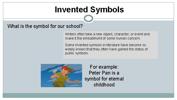 Invented Symbols What is the symbol for our school? Writers often take a new
