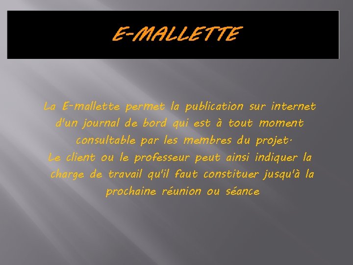 La E-mallette permet la publication sur internet d'un journal de bord qui est à