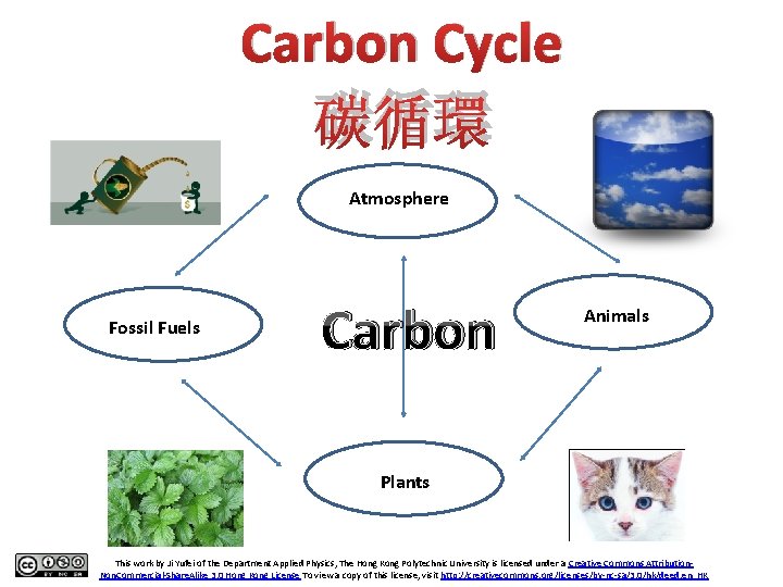 Carbon Cycle 碳循環 Atmosphere Fossil Fuels Carbon Animals Plants This work by Ji Yufei