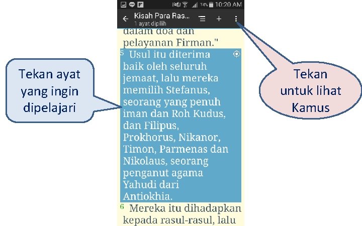 Tekan ayat yang ingin dipelajari Tekan untuk lihat Kamus 
