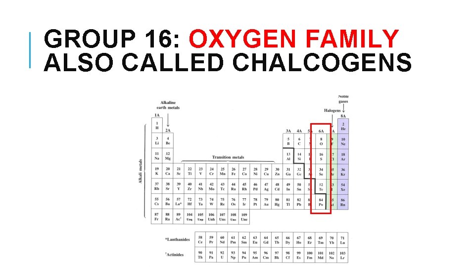 GROUP 16: OXYGEN FAMILY ALSO CALLED CHALCOGENS 