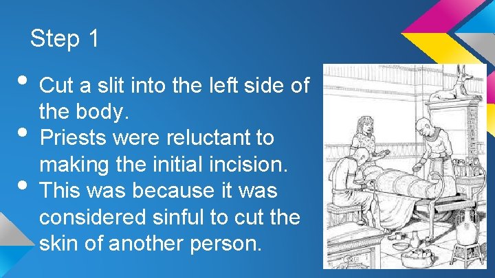 Step 1 • Cut a slit into the left side of the body. •