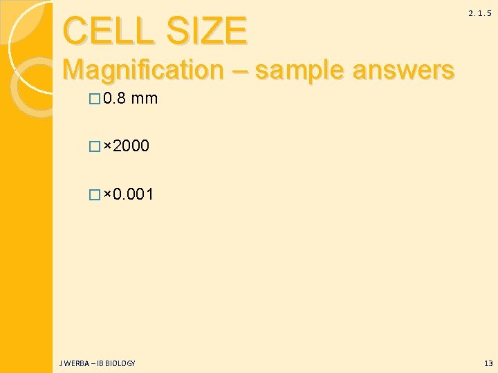 CELL SIZE 2. 1. 5 Magnification – sample answers � 0. 8 mm �