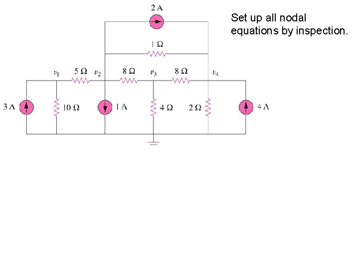 Set up all nodal equations by inspection. 