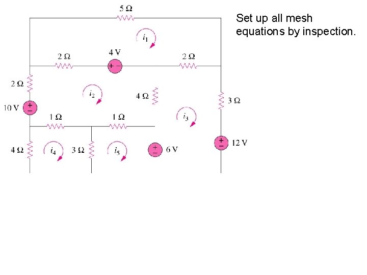 Set up all mesh equations by inspection. 