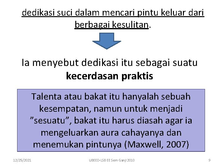 dedikasi suci dalam mencari pintu keluar dari berbagai kesulitan. Ia menyebut dedikasi itu sebagai