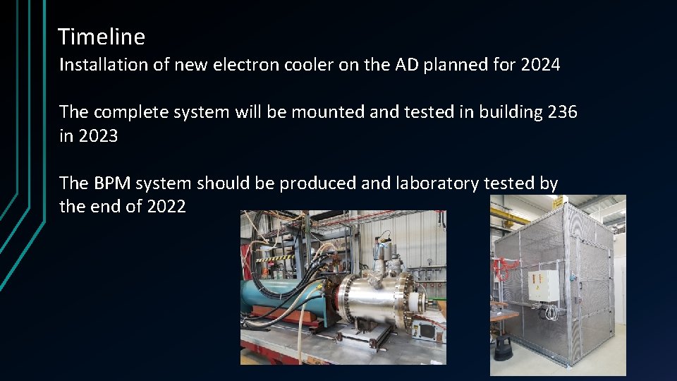 Timeline Installation of new electron cooler on the AD planned for 2024 The complete