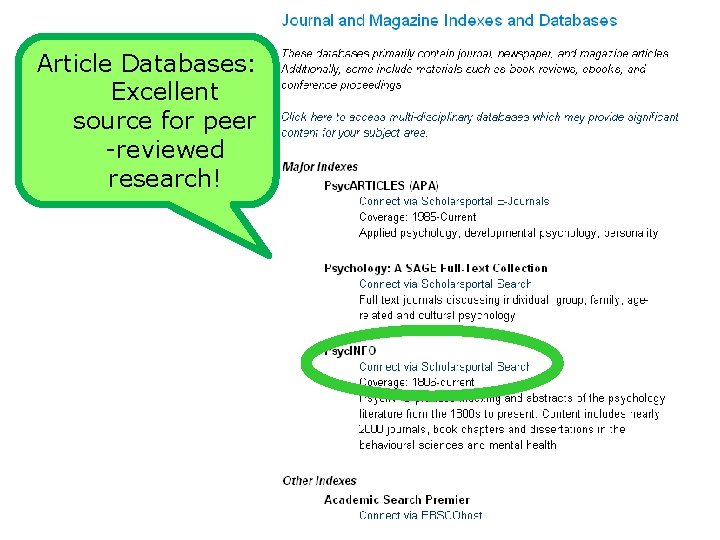 Article Databases: Excellent source for peer -reviewed research! 