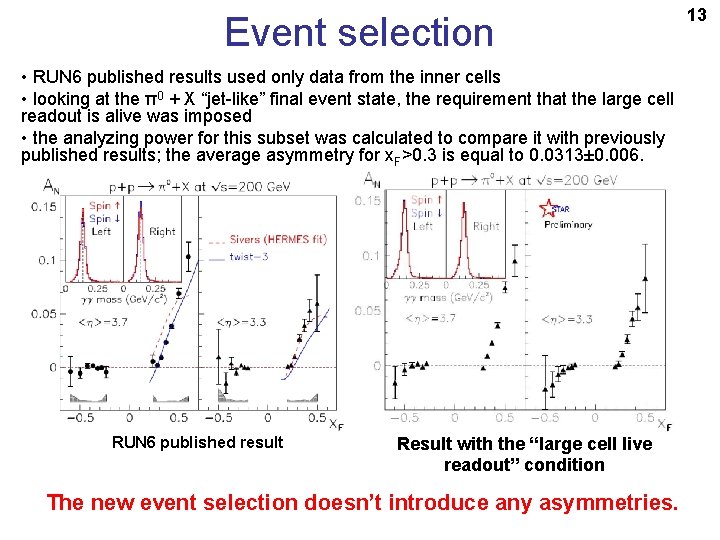 Event selection • RUN 6 published results used only data from the inner cells