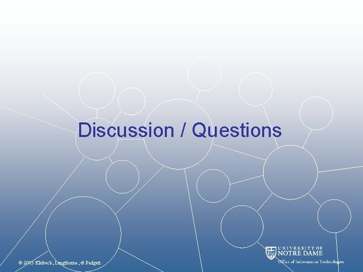 Discussion / Questions © 2005 Klubeck, Langthorne, & Padgett 