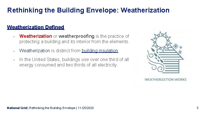 Rethinking the Building Envelope: Weatherization Defined - Weatherization or weatherproofing is the practice of
